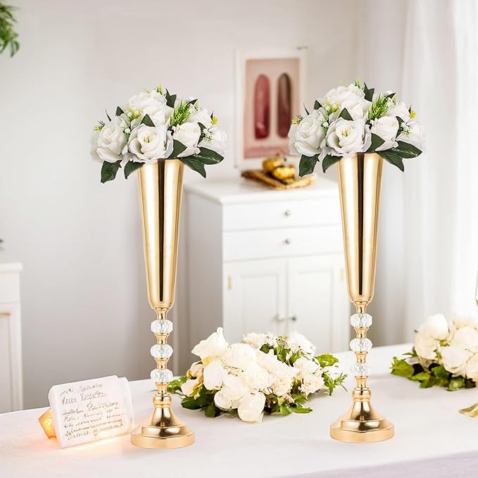 2 Pcs Tall Gold Vases for Centerpieces -22.6" Height Versatile Metal Tabletop Flower Stand, Wedding Decorations for Reception, Tall Flower Vase for Birthday, Weddings, Anniversary, Home Decor (2 Pcs)