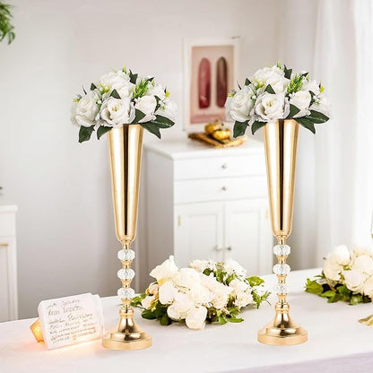 2 Pcs Tall Gold Vases for Centerpieces -22.6" Height Versatile Metal Tabletop Flower Stand, Wedding Decorations for Reception, Tall Flower Vase for Birthday, Weddings, Anniversary, Home Decor (2 Pcs)