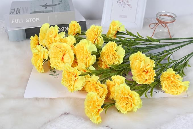 IPOPU Yellow Carnations Artificial Flowers 6PCS Faux Carnations Silk Flowers 33in Long Flowers for Tall Vases for Wedding Home Table Centerpieces Floral Arrangement(Yellow)