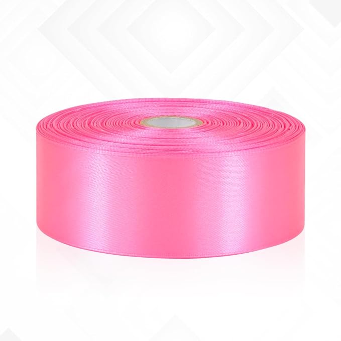 Flamingo Pink Satin Ribbon 1-1/2 Inch 60 Yards, Solid Polyester Fabric Ribbon for Gift Wrapping, Flower Bouquet, Eternal Flower, Crafts, Hair, Wedding