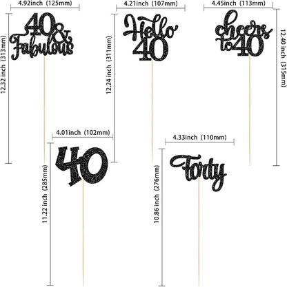 Gyufise 15Pcs 40th Birthday Centerpiece Sticks Forty Happy 40th Table Flower Centerpieces Sticks Cheers to 40 Floral Decorations for 40th Birthday Party Centerpieces Supplies Black