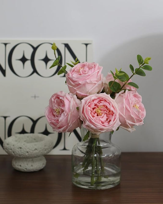Artificial Flowers with Pink Roses in Vase, Lifelike Fake Flowers in Vase, Faux Flower Arrangements for Dining Table Centerpiece Decor, Table Centerpieces for Dining Room