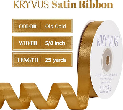 Old Gold Satin Ribbon, Double Faced 5/8 Inch X 25 Yards Old Gold Ribbon, Premium Satin Ribbon for Gift Wrapping, Crafts, Hair Bow Making, Sewing, Flower Bouquet, Wedding Party Decor