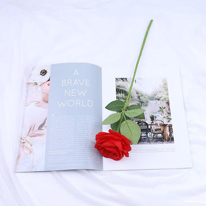 12pcs Roses Artificial Flowers Red Fake Flowers with Long Stems Silk Flowers for Wedding Bouquet Centerpices Decorations Party Bridal Baby Shower Home Decor