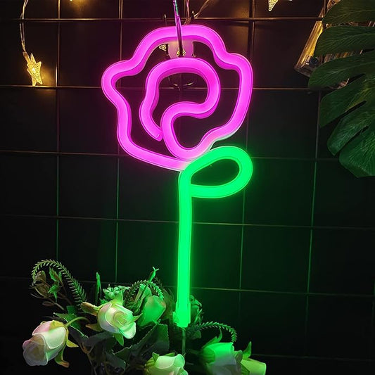 ENUOLI Pink Rose LED Neon Sign, USB/Battery Powered, 11x5.5 inch, Home Decor, Party Lamp, Valentine's Day Present