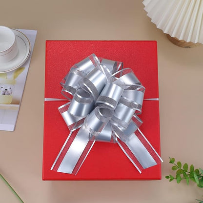 12 Pieces Pull Bow Wrapping Pull Bow Ribbon Pull Bows for Wedding Baskets,6 Inches Diameter Gift Bows, Large Bows for Presents. (Silver)