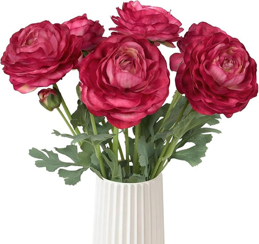 Ranunculus Artificial Flowers,6PCS Red Artificial Flowers Real Touch Faux Peony Flower Stems for DIY Wedding Bouquet Party Table Home Decor(Red)