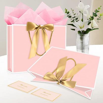 JMANNI Gift Bags, 1PCS Gift Bags Large with Ribbon and 1 Greeting Cards 2 Tissue Paper, Portable Paper Gift Bag with Handles, Birthday Gift Bags,Present Bags for Wedding Party Mothers Day
