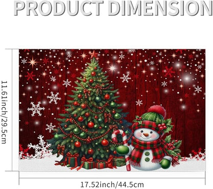 Xmas Christmas Tree Snowman Red Placemats Set of 4 PVC Vinyl Non Slip Table Mats Heat Resistant Place Mats Washable Wipeable Dining Table Mat for Kitchen Decor Party Indoor Outdoor Decorative Gift