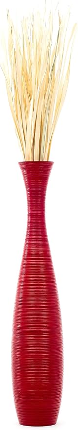 Leewadee Large Red Home Decor Floor Vase - Wooden 41 inch Tall Farmhouse Decor Flower Holder for Fake Plant and Pampas Grass