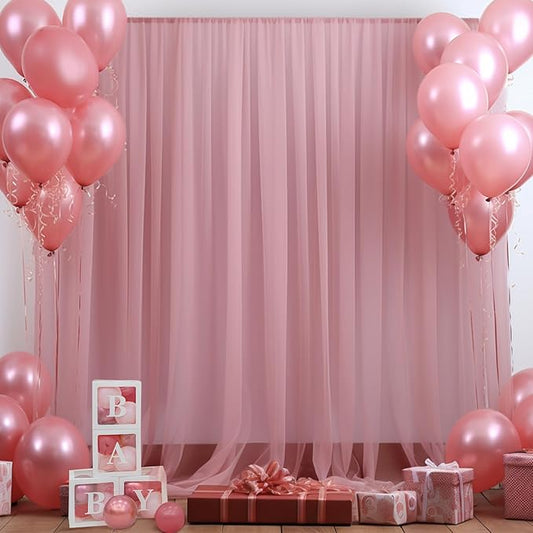 20ft X 10ft Dusty Rose Tulle Backdrop Curtain for Parites, Sheer Backdrop Curtains Fabric Drapes for Wedding Ceremony Arch Party Stage Decorations