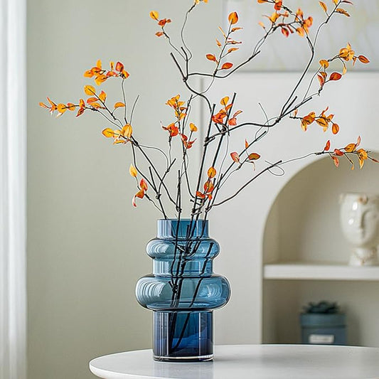 Clear Blue Bubble Glass Flower Vase, Modern Boho Ins Style Vase for Hydroponic Plants Bouquet, for Home Room Office Book Shelf Wedding Table Decor (W 6" X H 9.4")