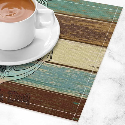 Nautical Theme Placemats Rustic Retro Wooden Board Anchor Art Printed Dining Table Mats Set of 4 for Restaurant Home Kitchen Holiday Picnic Party Decor 12x18in