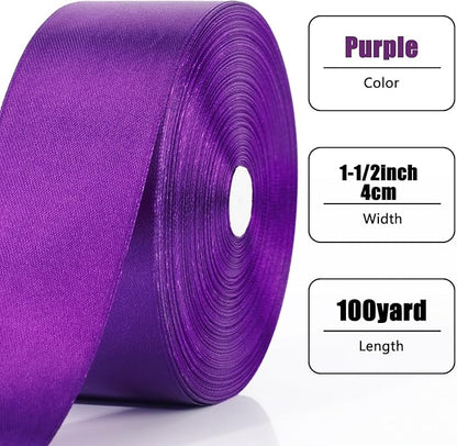 NESCCI 100 Yards Ribbon,1-1/2 Inch Purple Satin Ribbon,Single Face Satin Ribbons,Perfect for Gift Wrapping,Wedding Decoration,Handmade Bows,Wrapping Bouquet and More