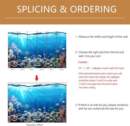 Blue Ocean Wallpaper Peel and Stick Underwater Animal World Self Adhesive Wall Mural for Kids Room Nursery 137"x100"