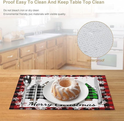 Christmas Tree Placemats Red Country Farmhouse Buffalo Plaid Winter Snowflake Christmas Tree Placemats Table Kitchen Dining Party 12x18 Inch Set of 4