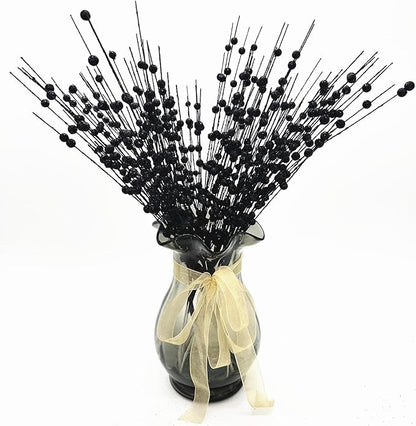 CATTREE Artificial Glitter Berry Stem Decorative, Fake Glitter Sticks Bead Pick Stems for Halloween Christmas Glittery Twigs Xmas Tree Wreath Crafts Vase Filler Home DIY Decor - 17 Inch Black 10 Pack