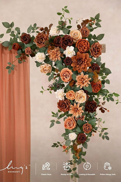 Ling's moment Wedding Arch Flowers - 6.5FT Floral Garland for Ceremony Arbor Backdrop Decoration - Artificial Rose Floral Swag for Sweetheart Table Birthday Party, Baby Shower, Terracotta Orange