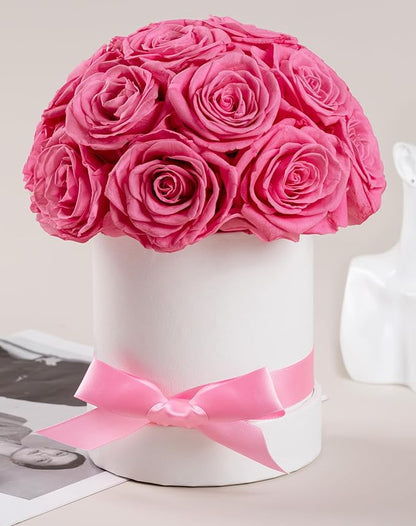 Preserved Roses Dome in a Box, Forever Real Roses Decor, Eternal Flowers for Delivery Prime, Best Gifts Birthday, Wedding, Anniversary, Mother's Day, Christmas for Her, 18-Pieces (Pink)
