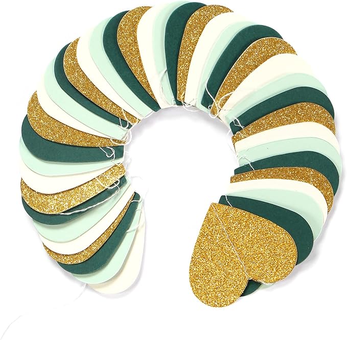 Sage-Green Mint Beige-Gold Love-Heart Garland - 52Ft Rustic Wedding Hanging Decoration Streamers Banner, Baby Safari Birthday Bachelorette Bridal Shower Engagement Valentines Party Decor Panduola