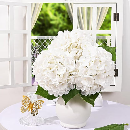 4 Pcs White Hydrangea Artificial Flowers, Latex Real Touch Hydrangea Flowers, 19.6'' Full Faux Hydrangea Flowers Fake Flowers for Home Decor Party Wedding Centerpiece Bouquet Floral Arrangements