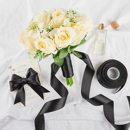 1-1/2 Inches 100 Yards Black Satin Ribbon, Ribbon Roll for Flower Bouquets, Gift Wrapping, Wedding, Handmade Crafts