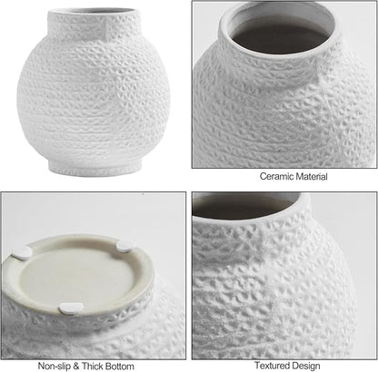 DN DECONATION White Vase for Flowers, Ceramic Vase for Home Decor, Modern Decorative Vase, Small Cute Flower Vases for Kitchen/Office/Living Room/Bookshelf/Farmhouse/Mantel - White Texture(Small)