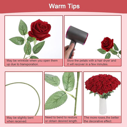 12Pcs Red Roses Artificial Flowers Fake Roses Faux Velvet Silk Flower for Home Wedding Decoration (Pearl Rose, Red)