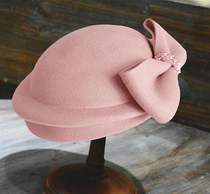 ORIDOOR Women Vintage 100% Wool Felt Flowers Bucket Cloche Bowler Hat Church Wedding Beret Hat