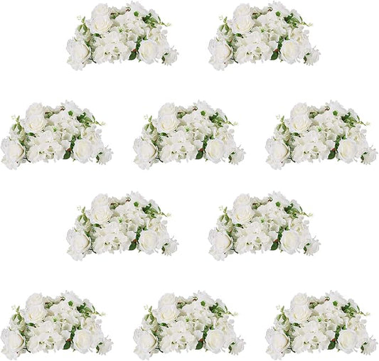 NUPTIO Flower Balls for Wedding Centerpieces - 10 Pcs 14.2 inch Diameter Fake Flower Ball Arrangement Bouquet Party Centerpieces for Tables - White Rose Bouquet Centerpiece Flowers for Wedding Table