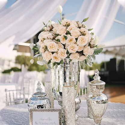 Artificial Peonies Silk Flowers, Beige Faux Peony Bouquet 4 Bundles Florals Arrangements Decor for Farmhouse Home Boho Wedding Table Centerpiece, Fake Plastic Flowers Bulk for Vase Decoration (Beige)