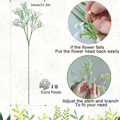 JIFTOK Babys Breath Artificial Flowers, 24 Pcs Fake Flowers Gypsophila Bouquet Fall Flowers Artificial for Decoration, Real Touch Silk Flower for Wedding Christmas DIY Party Home Garden (Mix Color)