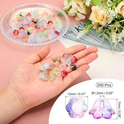 PATIKIL Glass Trumpet Flower Beads, 200 Pcs Gradient Flower Bead Charm for Jewelry Making DIY Craft, Bracelets, Earrings, Necklaces Decorations, Blue, Purple