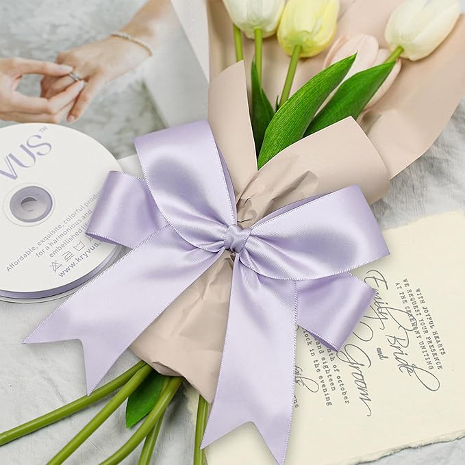 Lilac Mist Satin Ribbon, Double Faced 2 Inch X 50 Yards Lilac Mist Ribbon, Premium Satin Ribbon for Gift Wrapping, Crafts, Hair Bow Making, Sewing, Flower Bouquet, Wedding Party Decor