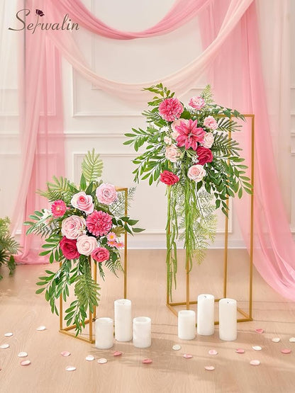 Serwalin Artificial Hot Pink & Magenta Flowers, Fuchsia Silk Fake Flowers, Pastel Pink Faux Flowers for Wedding Bouquet, Table Centerpieces, Home Decor