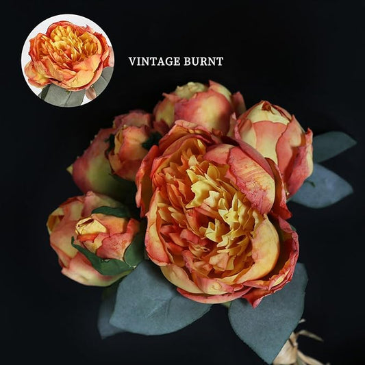 Fake Peonies 2 Bouquets Vintage Silk Peonies Flower 14 Heads Orange Artificial Flowers with Stems for Terracota Wedding Decoration Flowers Crafts Floral Arrangement (Orange)