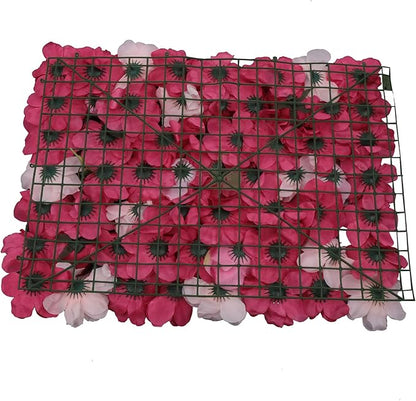 12 Pcs Artificial Flower Wall Panels, 24"x16" 3D Pink Silk Dahlia Hydrangea Rose Flowers Wall Backdrop Artificial Silk Fabric Flower Banquet Wedding Party Decor for Stage Background (Type 3)