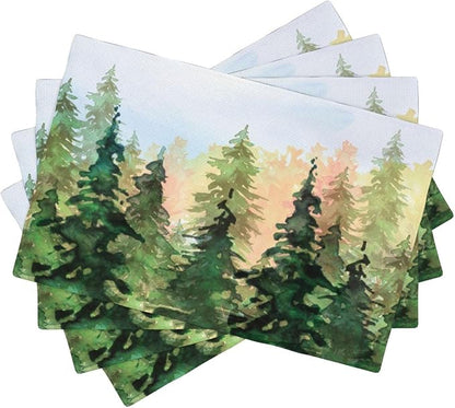 Green Forest Placemats Set of 4,Watercolor Tree Spring and Summer Kitchen Living Room Table Decor Dinner Mat 12x18 Inch 4 PCS, Style-8