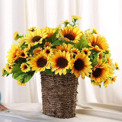 PASYOU Artificial Sunflower Plastic Fake Flowers Sunflowers for Indoor Outdoor Wedding Bridal Bouquet Home Garden Party DIY Wreath Table Arrangement Decoration Pot Planter Filler 4 pcs