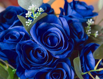 DuHouse 10pcs Fake Roses Artificial Silk Flowers Faux Rose Flower Long Stems Bouquet for Arrangement Wedding Centerpiece Party Home Kitchen Decor (Royal Blue)