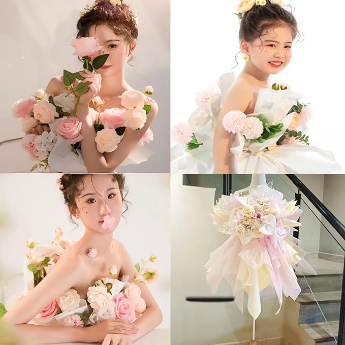 Majreey Floral Wrapping Paper Kit, 60Sheet Waterproof Floral Paper, 3Rolls Ribbon for Flower Bouquet, 2Rolls Transparent Tape,100Pcs Flower Pins, 48Pcs 3D Butterflies, 9Pcs Crowns 3 Floral Foam Blocks