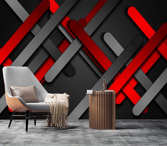 Eierme-Red and Black Smooth Stripes Abstract tech Geometric Background Peel and Stick 160" x 114"