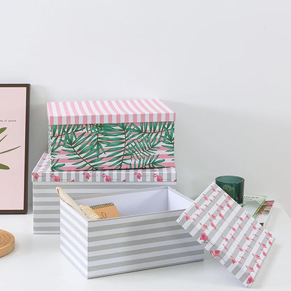 Soul & Lane Decorative Cardboard Storage Boxes with Lids for Home Decor and Organization, Set of 3 Large Keepsake Boxes for Memories & Gifts, Nesting Floral Photo Storage Containers, Tropical