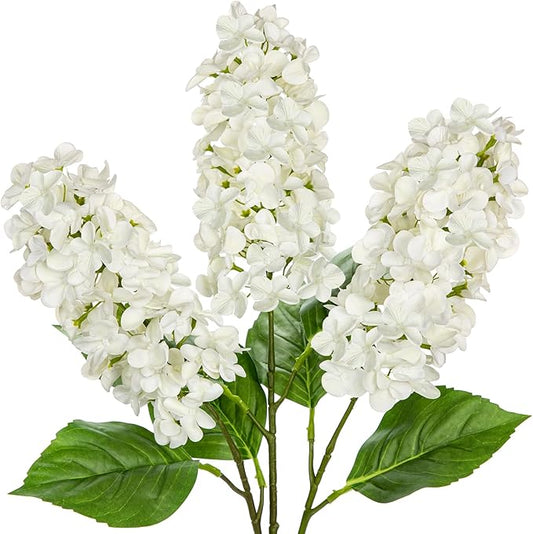 Artificial Hydrangea Flowers Real Touch – 3PCS 24.8" Faux Cone Hydrangea Stems for Tall Vases, Home Décor, Wedding Centerpieces, Floral Arrangements – Pure White