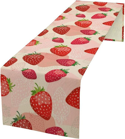 Strawberry Table Runner, Spring Summer Fruit Birthday Party Decoration Dining Room Home Kitchen Table Decor 13 x 60In