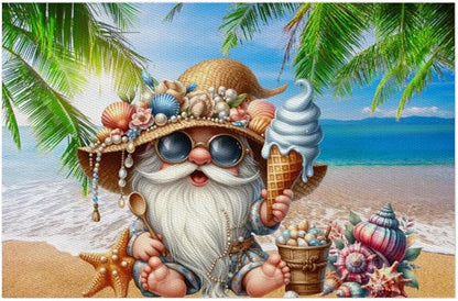PVC Placemats Set of 4 Summer Gnomes Cute Wipeable Table Mats Washable Heat Resistant Non Slip Vinyl Dining Table Mat for Kithen Indoor Outdoor Patio Farmhouse Place Mats Decorative