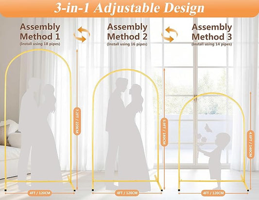 7.2FT Adjustable Wedding Balloon Gold Metal Arch Backdrop Stand, Tool Free Assembly Arch Frame for Birthday Flower Party Bridal Baby Shower Garden Floral Valentine Ceremony Outdoor Indoor Event Decor