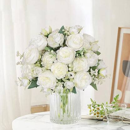 SOMYTING Peonies Artificial Flowers, Fake Flowers White Peonies Faux Flowers Vintage Artificial Silk Flower Peonies Bouquets Floral Arrangements Home Wedding Party Coffee Table Decor (White, 4PCS)