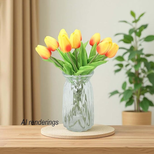 Artificial Flowers 10 Heads Mini Real Touch Artificial Tulip for Home Wedding Party Centerpiece Decoration (Orange)