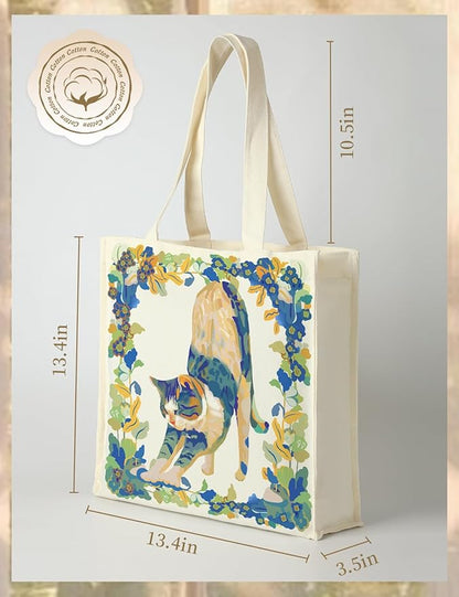 AUSVKAI Canvas Tote Bag Aesthetic for Women, Cute Reusable Bags with Pockets & Snaps for Beach Shopping College Gym Grocery
